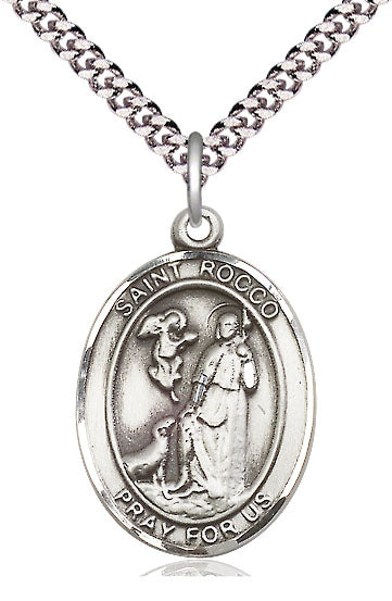 Extel Large Oval Pewter St. Rocco Pendant with 24" chain, Made in USA