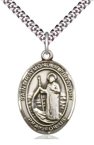 Extel Large Oval Pewter St. Raymond of Penafort Pendant with 24" chain, Made in USA