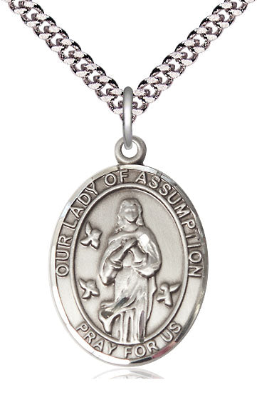 Extel Large Oval Pewter Our Lady of Assumption Pendant with 24" chain