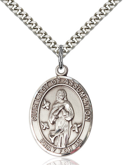 Extel Large Oval Sterling Silver Our Lady of Assumption Pendant with 24" chain