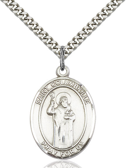 Extel Large Oval Sterling Silver St. Columbkille Pendant with 24" chain, Made in USA