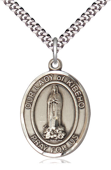 Extel Large Oval Pewter Our Lady of Kibeho Pendant with 24" chain