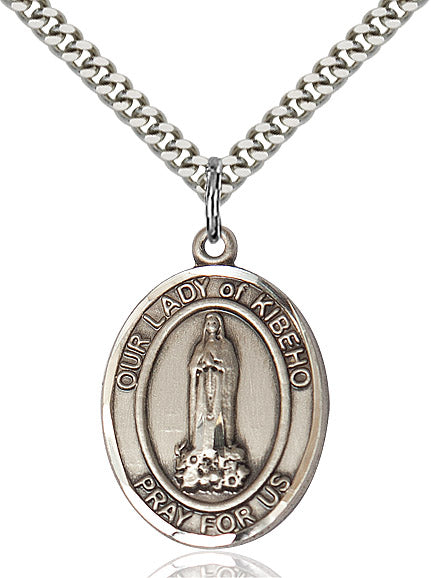 Extel Large Oval Sterling Silver Our Lady of Kibeho Pendant with 24" chain