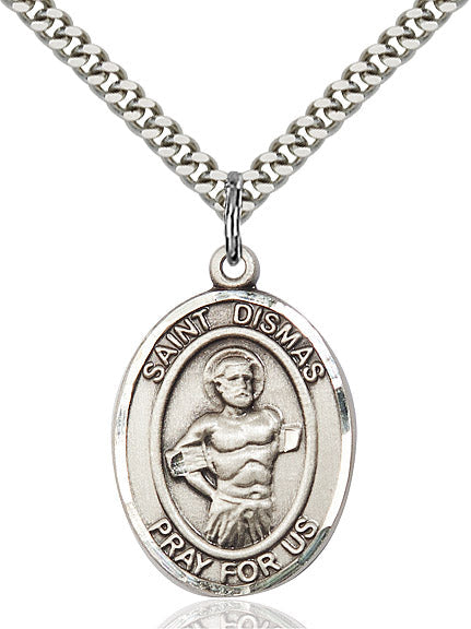 Extel Large Oval Sterling Silver St. Dismas Pendant with 24" chain, Made in USA