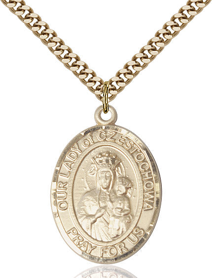 Extel Large Oval 14kt Gold Filled Our Lady of Czestochowa Pendant with 24" chain