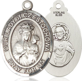 Extel Large Oval Pewter Our Lady of Czestochowa Pendant with 24" chain