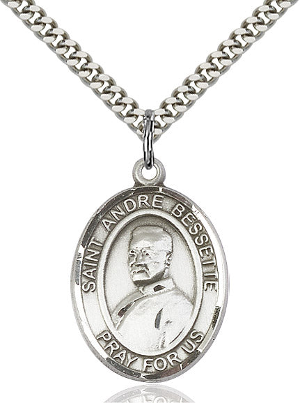 Extel Large Oval Sterling Silver St. Andre Bessette Pendant with 24" chain, Made in USA