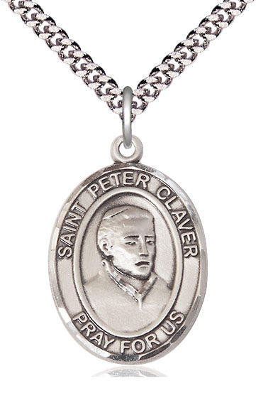 Extel Large Oval Pewter St. Peter Claver Pendant with 24" chain, Made in USA