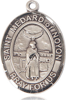 Extel Large Oval Pewter St. Medard of Noyon Medal, Made in USA