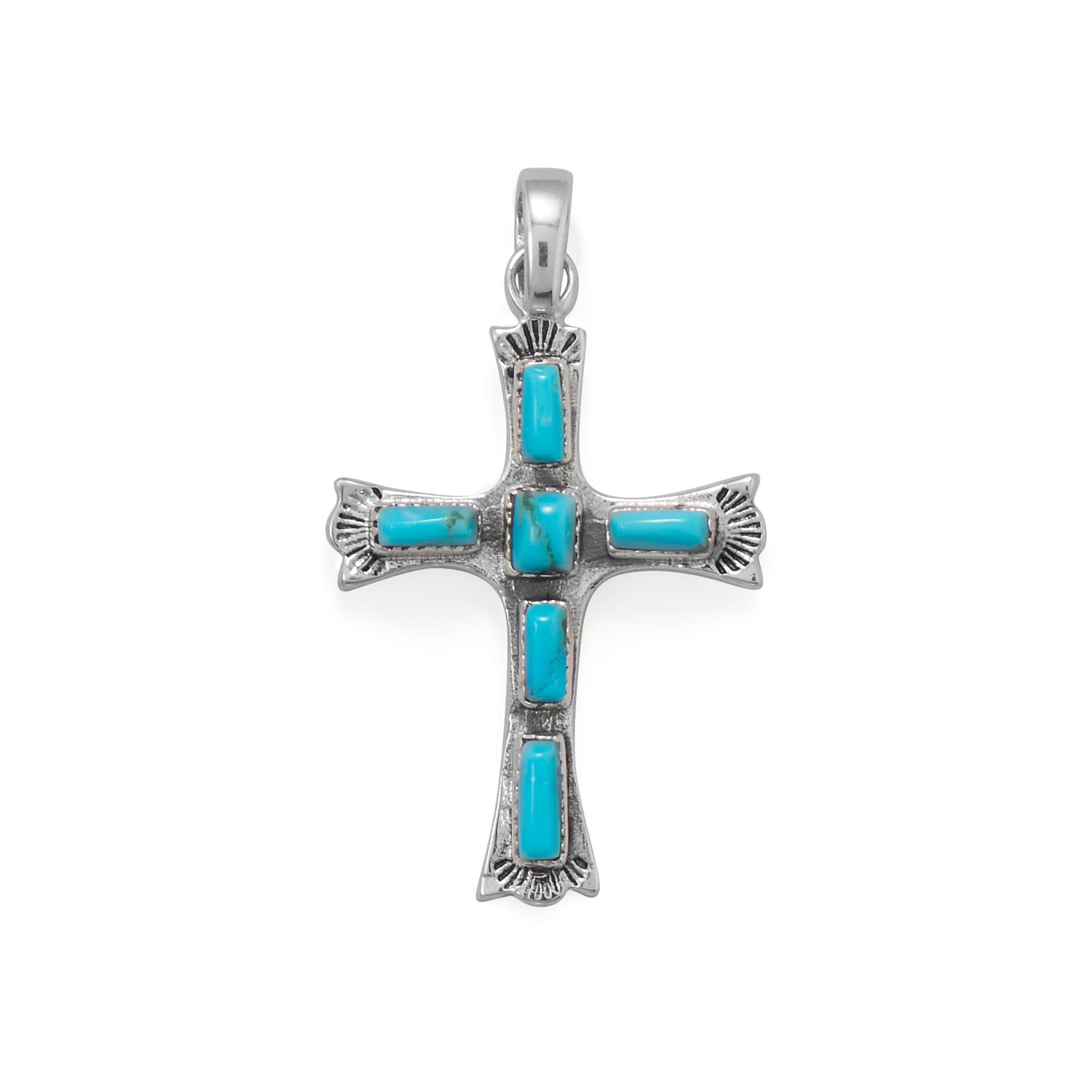 Oxidized Cross with Rectangle Turquoise Pendant