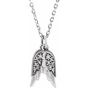 Extel Small 14K White Gold Womens Accented Angel Wings Religious Pendant Charm with 18" Necklace