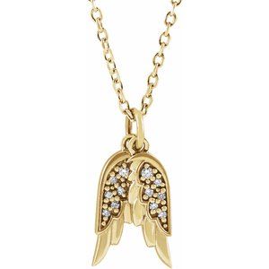 Extel Small 14K Yellow Gold Womens Accented Angel Wings Religious Pendant Charm with 18" Necklace