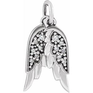 Extel Small 14K White Gold Womens Accented Angel Wings Religious Pendant Charm Made in USA