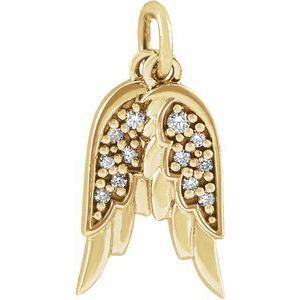 Extel Small 14K Yellow Gold Womens Accented Angel Wings Religious Pendant Charm Made in USA