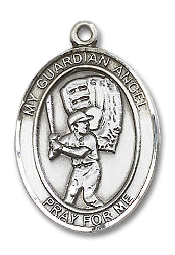 Extel Large Sterling Silver Guardian Angel Baseball Medal Pendant Necklace Charm for Baseball Player