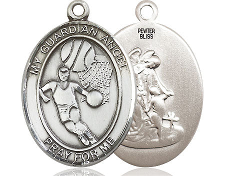 Extel Large Pewter Guardian Angel Basketball Medal Pendant Necklace Charm for Basketball Player