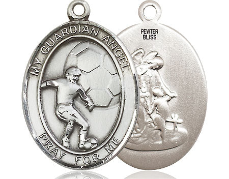 Extel Large Pewter Guardian Angel Soccer Medal Pendant Necklace Charm for Soccer Player