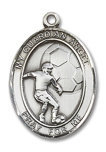 Extel Large Sterling Silver Guardian Angel Soccer Medal Pendant Necklace Charm for Soccer Player