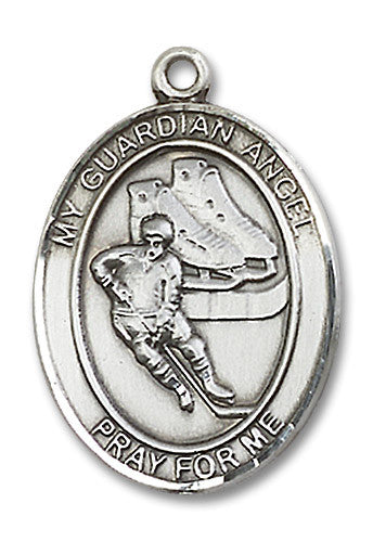 Extel Large Sterling Silver Guardian Angel Hockey Medal Pendant Necklace Charm for Hockey Player