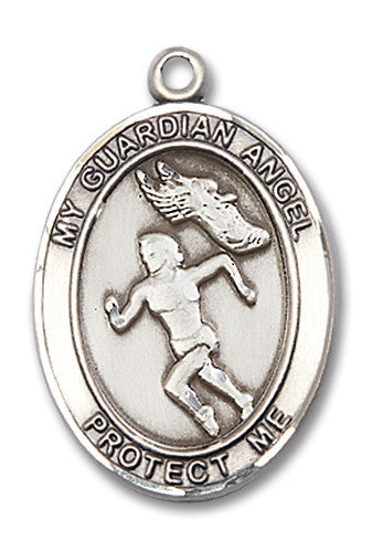 Extel Large Sterling Silver Guardian Angel Track&Field Medal Pendant Necklace Charm for Track and Field Athlete