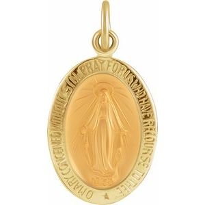 Extel Medium 14K Yellow Gold Mens Womens Religious Catholic Miraculous Medal Pendant Charm