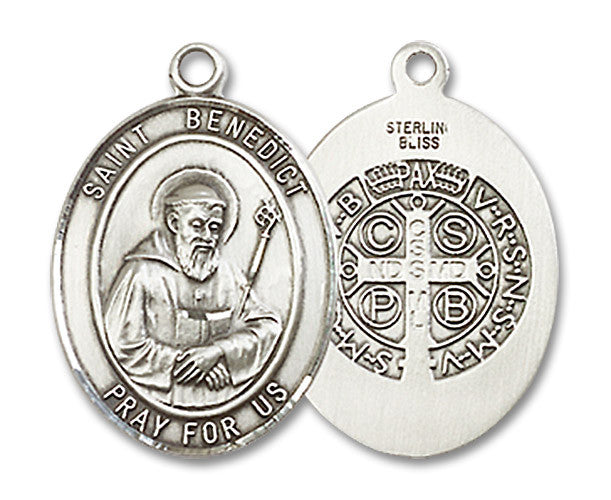 Extel Medium Oval Sterling Silver St. Benedict Medal, Made in USA