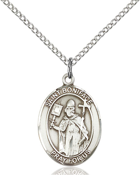 Extel Medium Oval Sterling Silver St. Boniface Pendant with 18" chain, Made in USA