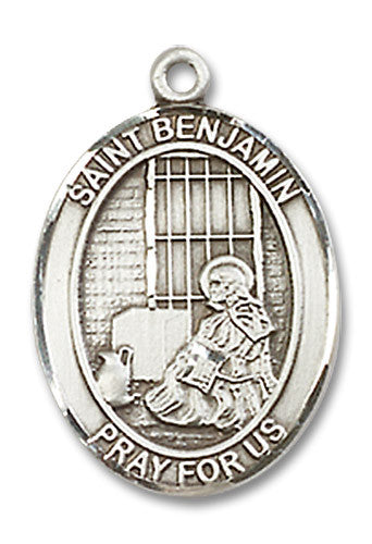 Extel Medium Oval Sterling Silver St. Benjamin Medal, Made in USA