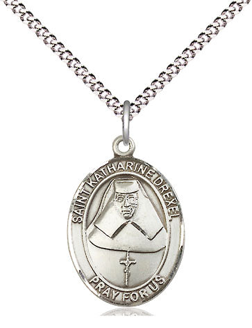 Extel Medium Oval Pewter St. Katharine Drexel Pendant with 18" chain, Made in USA