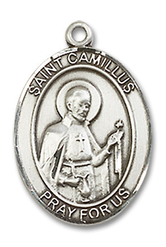 Extel Medium Oval Sterling Silver St. Camillus of Lellis Medal, Made in USA