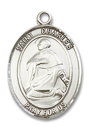 Extel Medium Oval Sterling Silver St. Charles Borromeo Medal, Made in USA