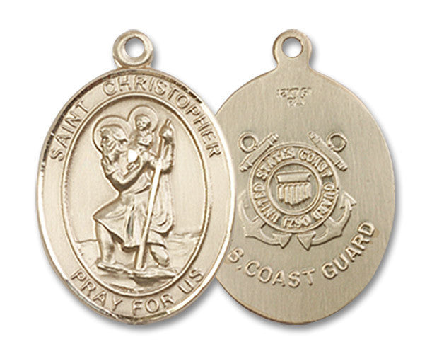 Extel Oval Medium 14kt Gold Filled St Christopher Coast Guard Medal, Made in USA