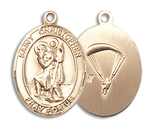 Extel Oval Medium 14kt Gold Filled St. Christopher Paratrooper Medal, Made in USA