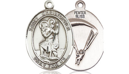 Extel Oval Medium Pewter St. Christopher Paratrooper Medal, Made in USA