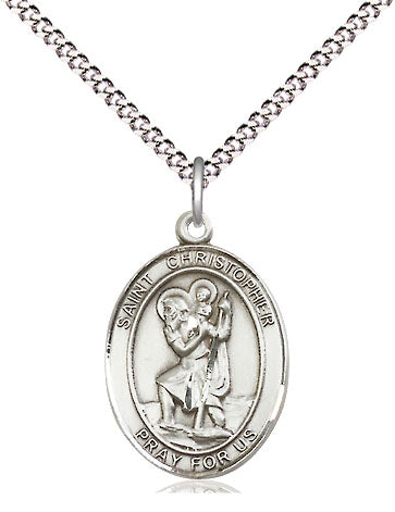 Extel Medium Oval Pewter St. Christopher Pendant with 18" chain, Made in USA