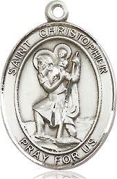 Extel Medium Oval Pewter St. Christopher Pendant with 18" chain, Made in USA