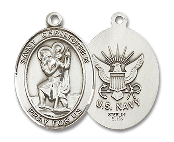 Extel Oval Medium Sterling Silver St Christopher Navy Medal, Made in USA