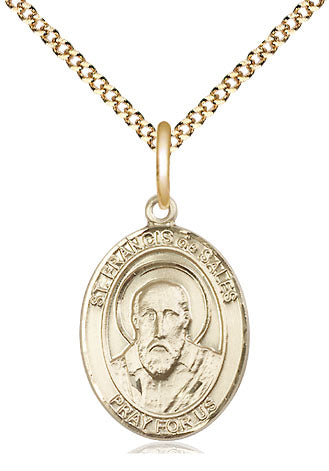 Extel Medium Oval  14kt Gold Filled St. Francis de Sales Pendant with 18" chain, Made in USA