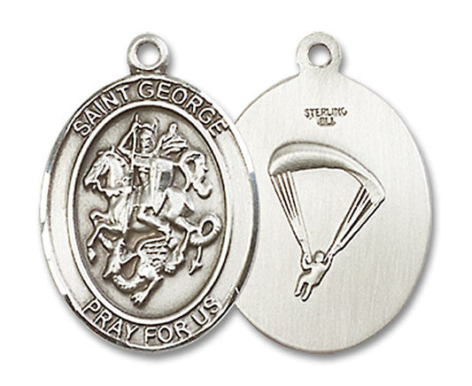 Extel Oval Medium Sterling Silver St George Paratrooper Medal, Made in USA