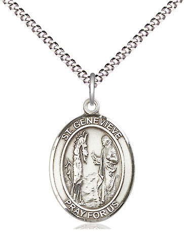 Extel Medium Oval Pewter St. Genevieve Pendant with 18" chain, Made in USA