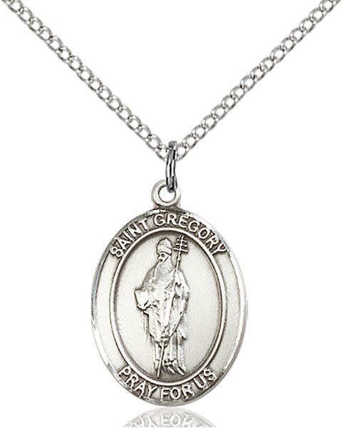 Extel Medium Oval Sterling Silver St. Gregory the Great Pendant with 18" chain, Made in USA