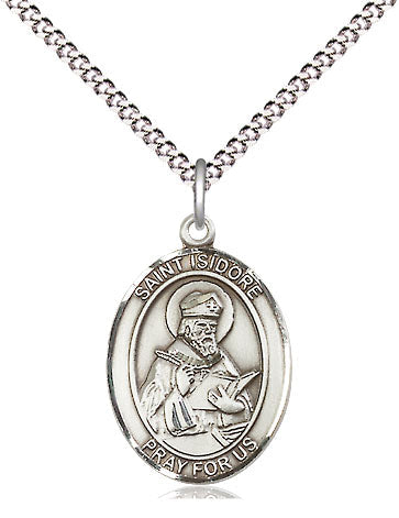 Extel Medium Oval Pewter St. Isidore of Seville Pendant with 18" chain, Made in USA