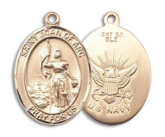 Extel Oval Medium 14kt Gold Filled St Joan of Arc Navy Medal, Made in USA