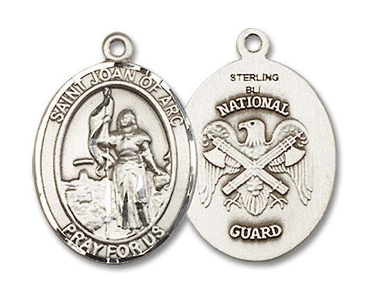 Extel Oval Medium Sterling Silver St Joan of Arc National Guard Medal, Made in USA