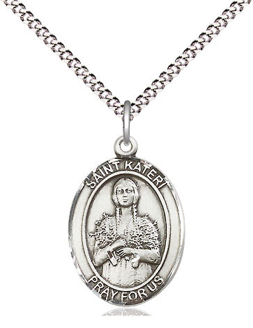 Extel Medium Oval Pewter St. Kateri Pendant with 18" chain, Made in USA