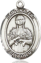 Extel Medium Oval Pewter St. Kateri Pendant with 18" chain, Made in USA