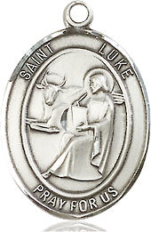 Extel Medium Oval Sterling Silver St. Luke the Apostle Medal, Made in USA