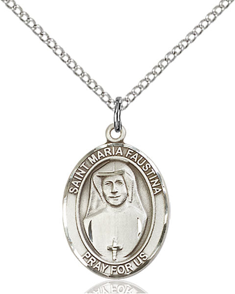 Extel Medium Oval Sterling Silver St. Maria Faustina Pendant with 18" chain, Made in USA