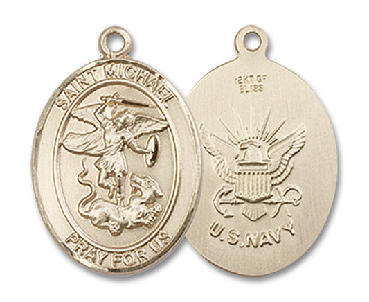 Extel Oval Medium 14kt Gold Filled St Michael Navy Medal, Made in USA