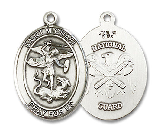 Extel Oval Medium Sterling Silver St Michael National Guard Medal, Made in USA